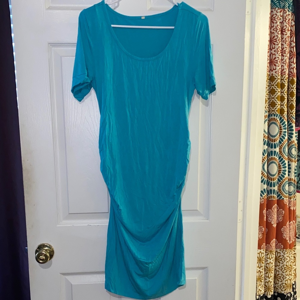Teal Short Sleeve Maternity Dress